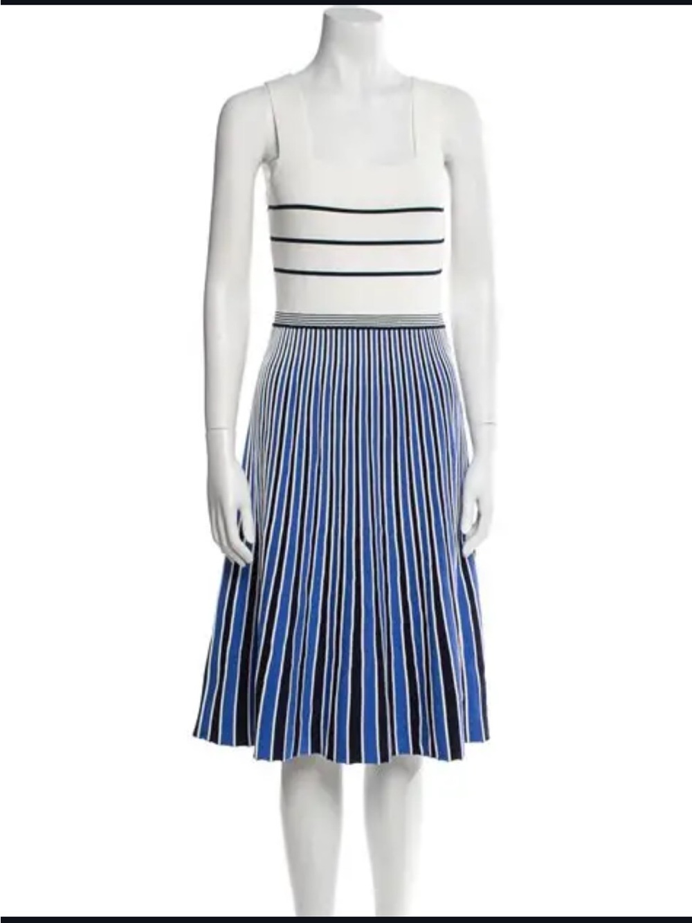 Diane von Furstenberg Navy and White Striped Fit-and-Flare Dress